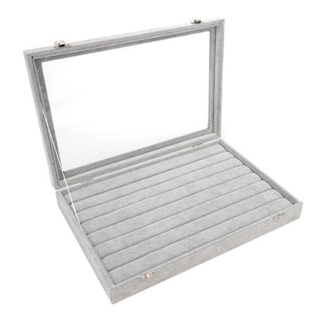 Ring smycken förvaringssystem smyckeskrin lock med genomskinligt lock för att förvara ringar, örhängen och manschettknappar