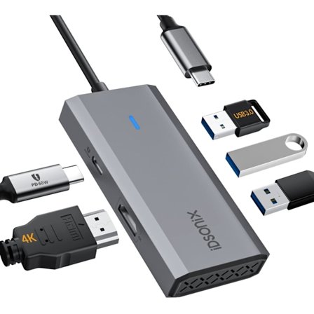 5-i-1 Aluminium USB C Hub Dockningsstation med 4K HDMI, 60W Strömförsörjning, USB 3.0 5Gbps Dataportar, för MacBook Air/Pro, iPad, HP, Dell och mer
