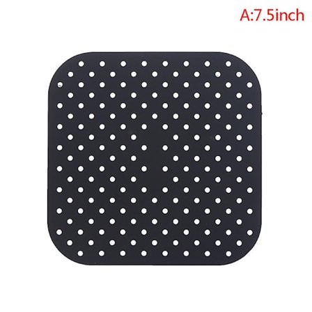 Genanvendelige skridsikre runde silikonemåtter til airfryer, non-stick dampkurvemåtter Sort 7,5 tommer