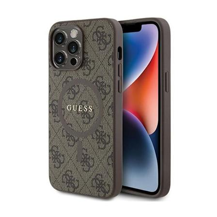 Guess 4G Collection Læder Metal Logo MagSafe - Etui til iPhone 15 Pro (Brun)