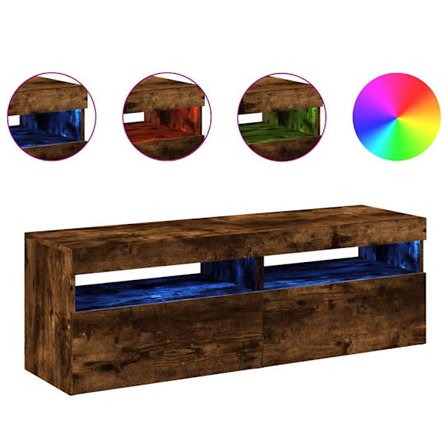 vidaXL Tv-bänkar 2 st med LED-belysning rökfärgad ek 60x35x40 cm