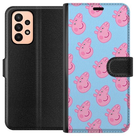 Kompatibel Tegnebogsetui til Samsung Galaxy A23 Peppa Pig baby figur i pastelfarver, sød tegnet børneillustration med blød minimalistisk stil
