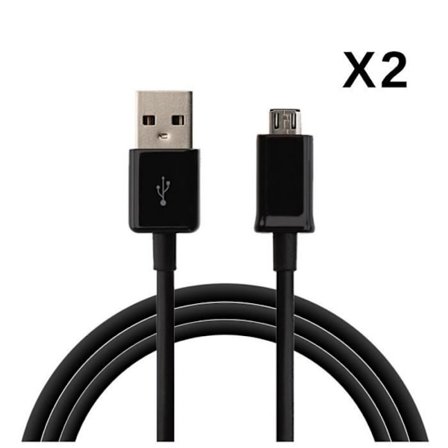 [Kompatibel Samsung Galaxy NOTE 1 - NOTE 2 - NOTE 3LITE - NOTE 4] Lot 2 USB-laddningskablar Svart Micro USB-port 1 M [Phonillico ]