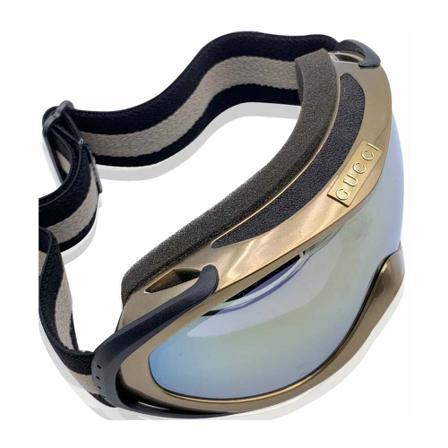 Gucci Vintage, Gucci Gold Tone Ski Snow Googles Sport Eyewear Mod. GG 1653 Geel, unisex, Maat:L