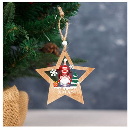 1 bit av femuddig stjärna juldekorationer Trä ihålig hängande julgran ansiktslös docka julhänge i trä