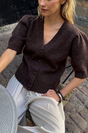 NA-KD Strick-Cardigan aus Wollmischung mit Puffärmeln - Cardigans - Braun - L