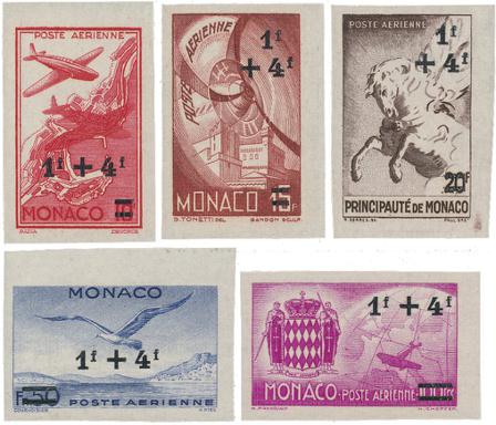 Monaco 1945 - Luftpost YT 8-12 - Utakket - Postfrisk