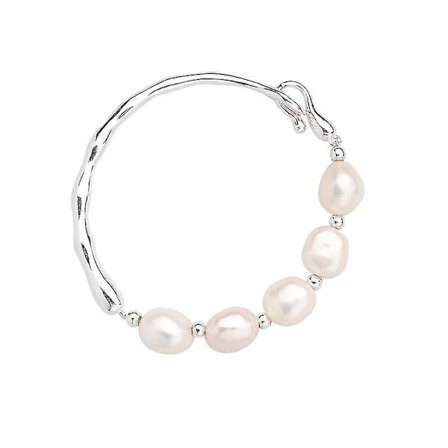 S925 Sterling Silver Spliced Pearl Half Bracelet Dam Armband i Oregelbunden Form - Elegant och Generös