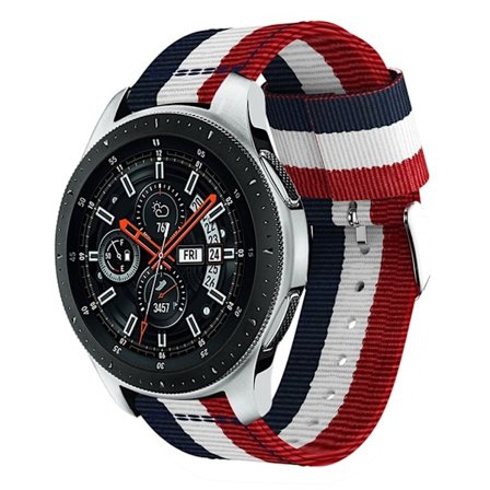 Samsung Galaxy Watch (46mm) kellolle raidallinen nailoni kangas vaihdettava ranneke - Valkoinen/ Sininen/ Punainen