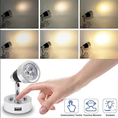 12 Volt Campingvogn Spotlight, Berøringsdimbar Innendørs LED Leselys m/ USB