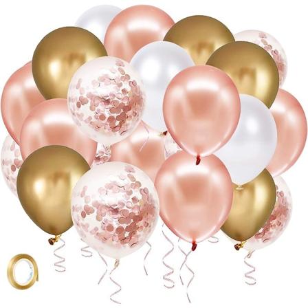 Konfettiballonger i roséguld, 50-pack vita och guld