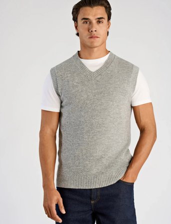 Lindbergh Lambswool V-Neck Slipover - Grey - XL