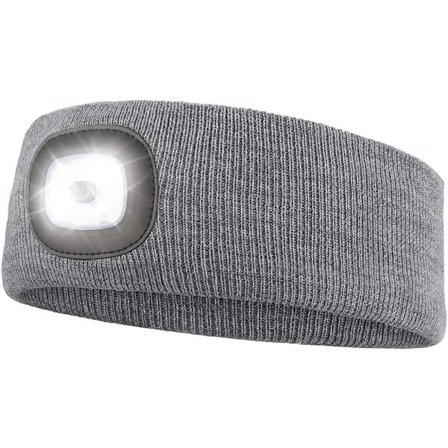 Sports Hovedbånd med LED-lys, USB-genopladelig pandelampe til udendørs synlighed, 4 LED-lys, grå