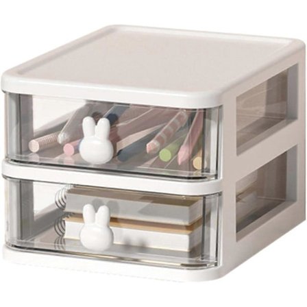 Kawaii Skrivebordsorganisator med Skuffe, Stabelbar Bordopbevaringsboks, Kontorartikler Organizer/Penholder/Makeup Organizer/Multifunktionel Organizer