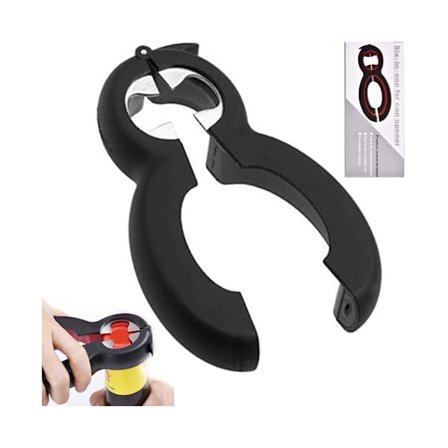 6-i-1 Multiöppnare för burkar, flaskor och konservburkar för svaga händer, halkfri - Svart