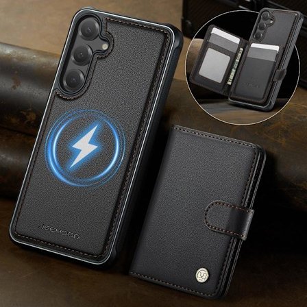 (Samsung Galaxy S23 Ultralle) 2-in-1 magneettinen lompakkokotelo puhelimelle, jossa on korttipaikat, jalusta ja RFID-suojaus MagSafe-laitteille