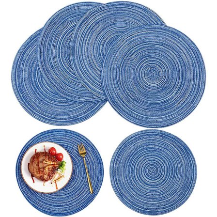 (Blå) 6 Varmebestandige Flettede Dækkeservietter, Skridsikre Bordmåtter til Spisebord, Indendørs og Udendørs Brug