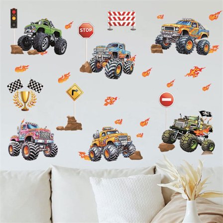 Vægklistermærker Soveværelse, Biler Drenge Vægklistermærker, Racerbil Biler Vægklistermærker, Vægdekor/Vægdekorationer, Vægdekor til Børneværelse 