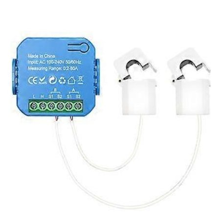 Tuya Smart 2-vägs WiFi Energimätare Dubbelriktad 1/2 Kanal med Klämma App Övervakning Solproducerad och Förbrukad Energi 2CT