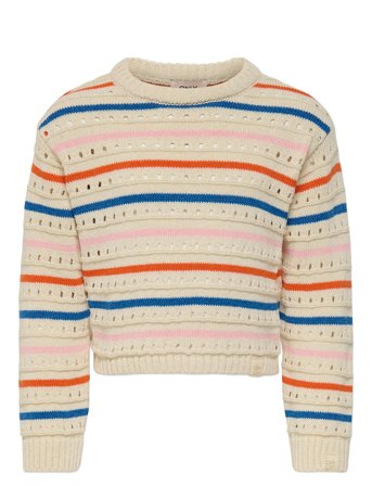 Kmgstina Life L/S O-Neck 3D Stripe Knt Beige Kids Only
