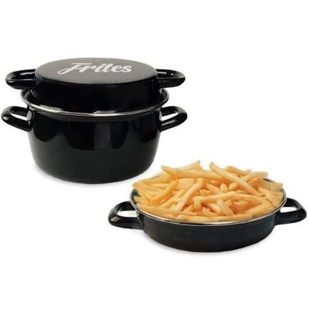 26 cm svart emaljfritös med korg och glaslock