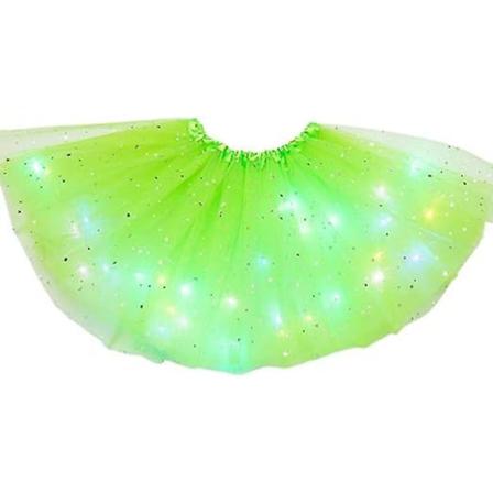 Skørt til kvinder, stjernepaljetter, mesh, plisseret tyl, prinsesse-skørt med LED-pære, grøn (FMY)