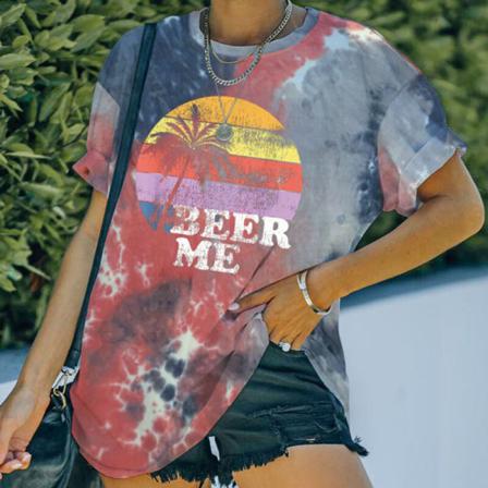 Tröja Med Rund Hals För Kvinnor Tie Dye Print Summer S