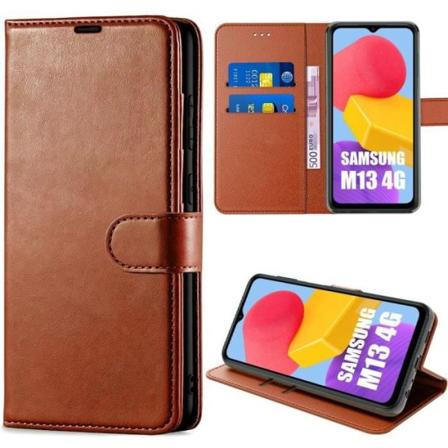 Full Body Case til Samsung Galaxy M13 Protection med PU læder bordstativ - brun kastanj