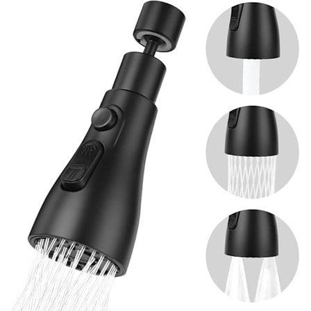 Keittiöhanan suihkupää, 3 virtaustilaa, 720° kääntyvä hanasuihku hopeanvärinen