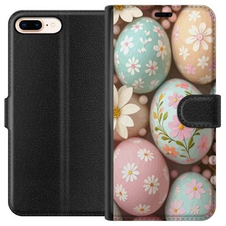 Yhteensopiva Lompakkokotelo Apple iPhone 7 Plus Pastellivärisiä pääsiäismunia, joissa on käsimaalatut kukat ja keväinen tunnelma pehmeässä ko