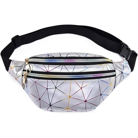 Taljetaske, holografisk bæltetaske, skinnende bæltetasker til damer, rejser, sport, løb, vandreture (sølvfarvet)