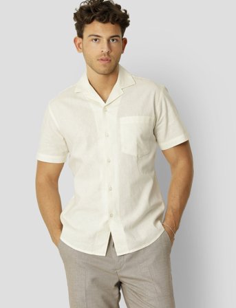 Clean Cut Copenhagen Bowling Cotton Linen Shirt S/S - Cream - S