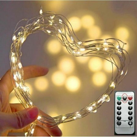 Batteridrevet jule-LED-lyskæde 5M 50 LED med æske med tre batterier fjernbetjening varm hvid kobbertråd