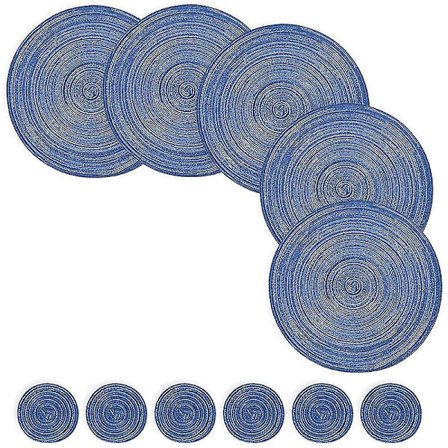 12 st Runda Underlägg och Kunder Set (15" x 15") Blå