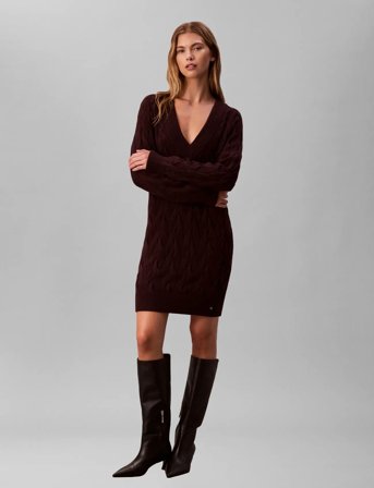 Calvin Klein Jeans Cotton Cable Tunic Dress - Burgundy - XS