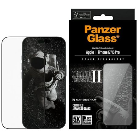 PanzerGlass Keraaminen II Ultra-Wide Fit EasyAligner karkaistu lasi iPhone 16/16 Plus/17