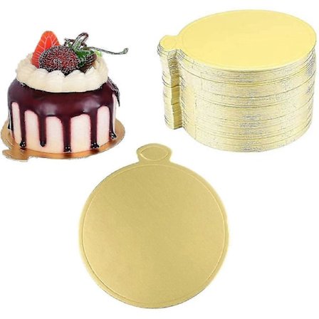 100 stk. Papkagebræt Dekorative, Runde Mousse Kagebræt, Runde Kage Papkagebræt, Guld Pap Cupcake Kagebase Mini Dessert