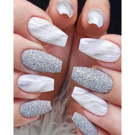 Grå Glitter Press-On Negler Kiste Lange Løsnegler Akryl Gradient Falske Negler Marmor Full Dekning Lim-På Negler