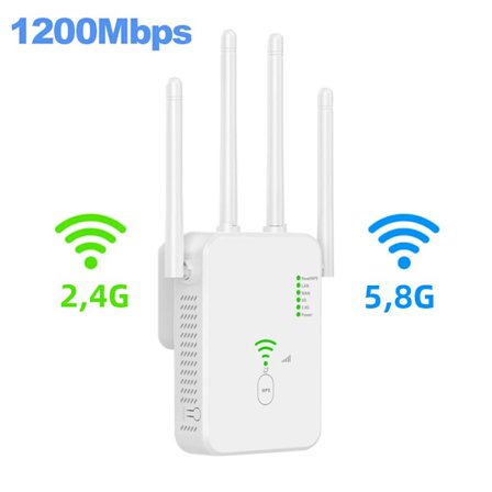 2.4G 300Mbps Vit; US-kontakt 1200Mbps Dual Band 2.4G 5G WiFi Repeater Signal Extender WiFi Förstärkare WPS Router med 867Mbps och 300Mbps Tr