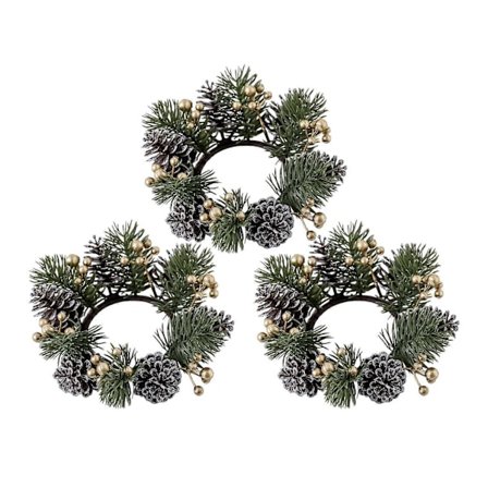 3x Julekrans til Lys Bær Lysestake Rustikk Dekor Kunstige Bær Krans for Valentinsdag Hjem Jul
