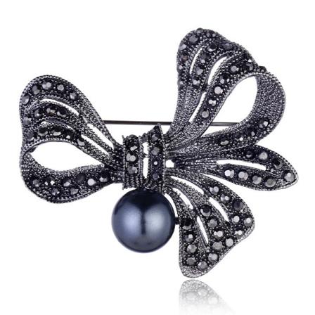 Vintage Svart Pärla Kristall Rhinestone Blomma Brosch Rosett Nålar För Kvinnor zdq