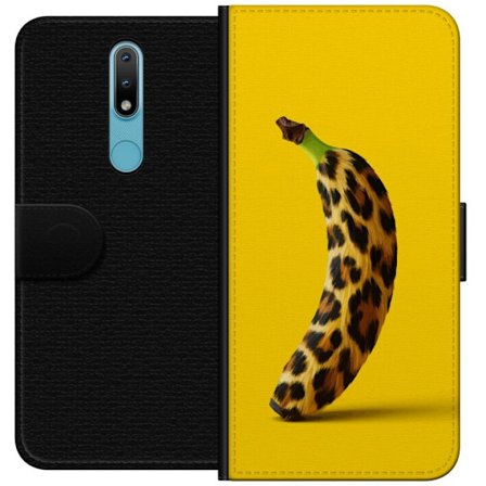 Yhteensopiva Lompakkokotelo Nokia Nokia 2.4 Banaani leopardikuvioilla keltaista taustaa vastaan luovassa ja leikkisässä suunnittelussa