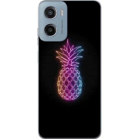 Kompatibelt Mobildeksel til Motorola Motorola Moto E15 Neonlysillustrasjon av ananas i fargerikt lys mot svart bakgrunn