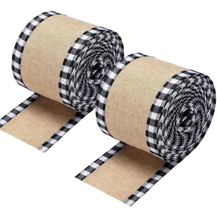 2 Ruller Juleribbon med Trådkanter i Buffalo Plaid for Juleinnpakking, Håndverkdekorasjon Hvit og Svart