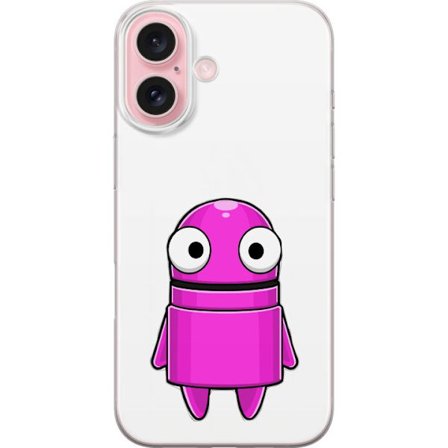 Yhteensopiva Puhelinkuori Apple Apple iPhone 16 Roosa piirretty hahmo, jossa pyöreä muoto ja suuret silmät tummalla taustalla