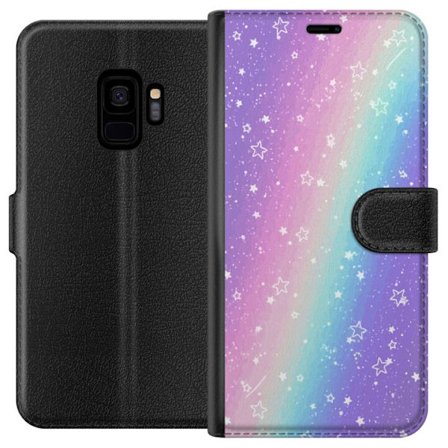 Kompatibelt Lommeboketui til Samsung Galaxy S9 Rainbow-farget pastellbakgrunn med hvite stjerner og gnistrende prikker i myk overgang