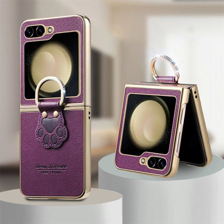 Kompatibel med Samsung Galaxy Z Flip 4 Kattfot Söt Design Mobilskal med Elektropläterad Strass Utsmyckad Ring Skydd