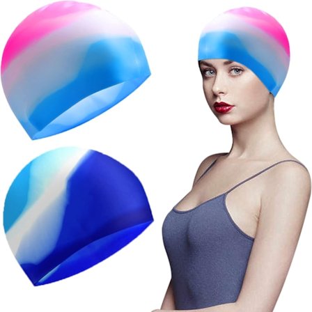 2 stk. Silikone Badehatte, Vandtætte Badehatte til Langt og Kort Hår, Herre Dame Poolhatte, Elastiske Badehatte til Aqua Fitness Svømmere