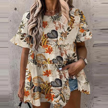 Print T-shirt För Kvinnor Med Blommönster