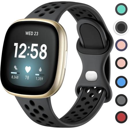 Andningsbar silikonring med dubbla hål med snäppspänne för Fitbit Versa 3/Sense